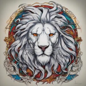 White lion with silver mane flowing in the wind Design Featuring neo-traditional style tattoo