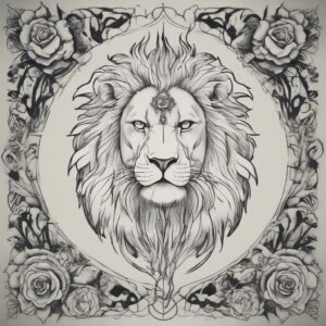 White lion with silver mane flowing in the wind Design Featuring stencil style tattoo