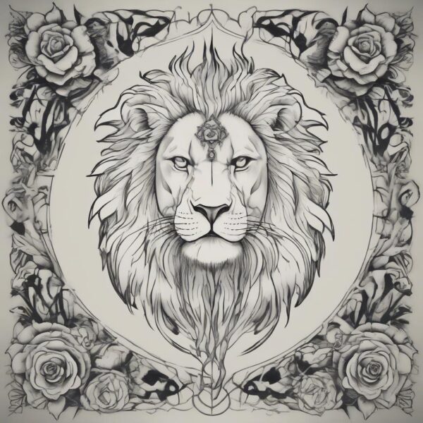 White lion with silver mane flowing in the wind Design Featuring stencil style tattoo