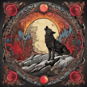 Wolf howling beneath a blood moon Design Featuring neo-traditional style tattoo