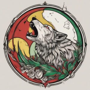 Wolf howling beneath a blood moon Design Featuring traditional style tattoo