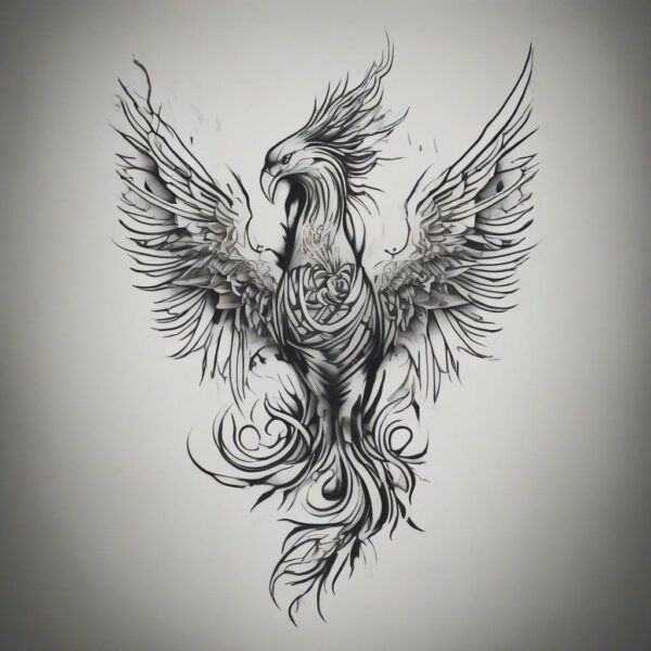 Phoenix with frosted wings Design Featuring stencil style tattoo