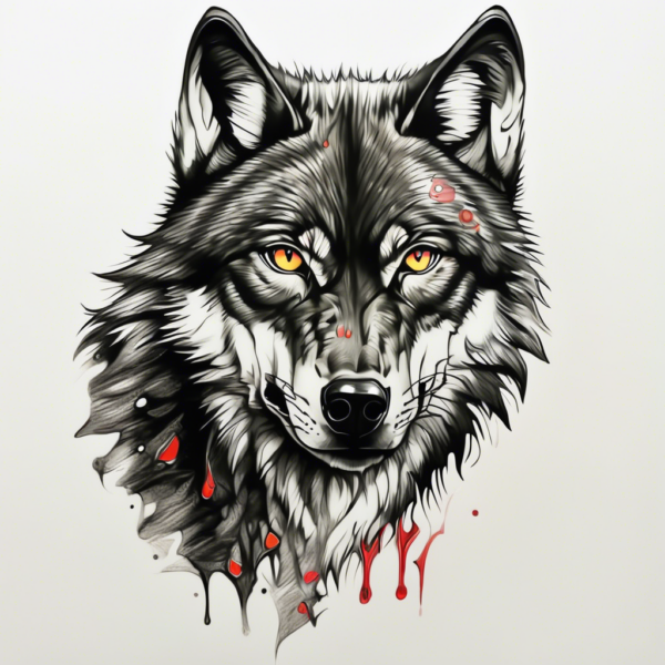 Black wolf with glowing red eyes Design Featuring traditional style tattoo