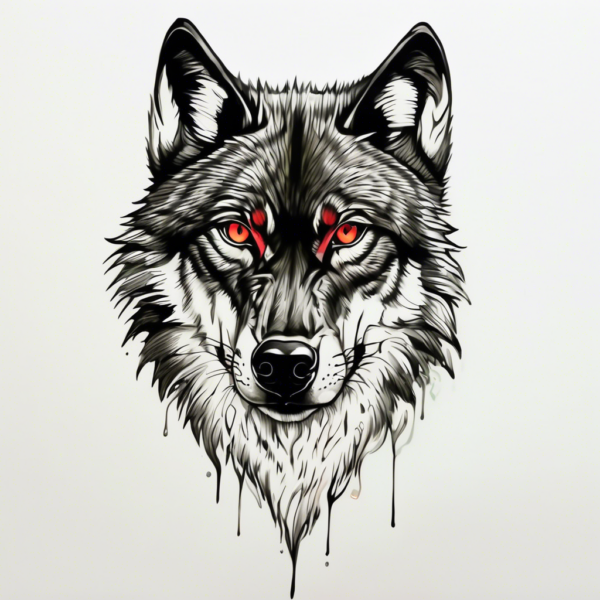 Black wolf with glowing red eyes Design Featuring traditional style tattoo