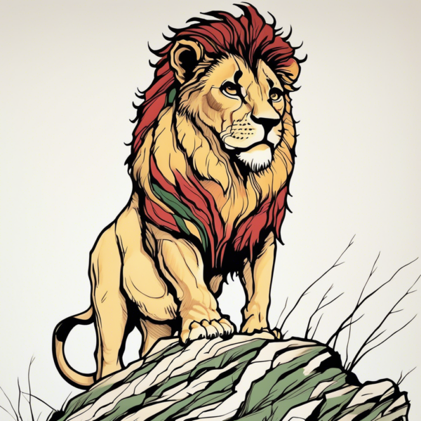 Lion roaring atop a savannah cliff Design Featuring traditional style tattoo