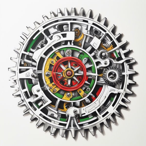 Mandala merging with mechanical gears Design Featuring traditional style tattoo
