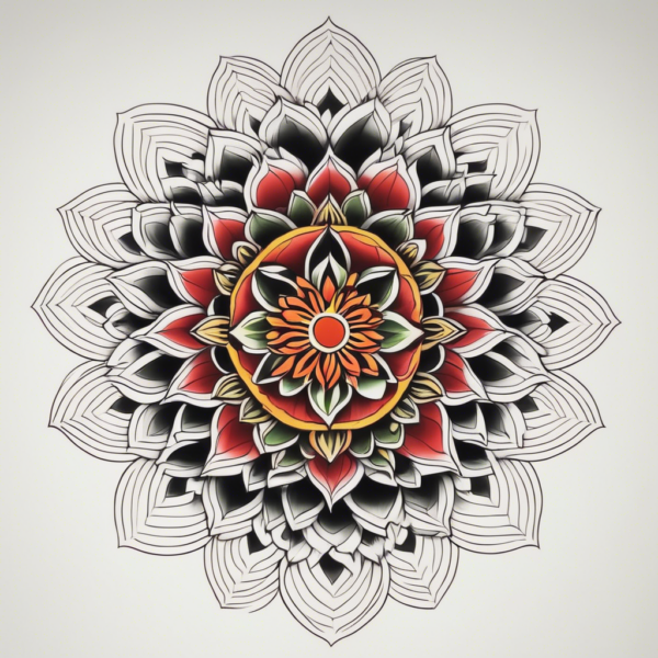 Mandala shaped like a blooming lotus Design Featuring traditional style tattoo