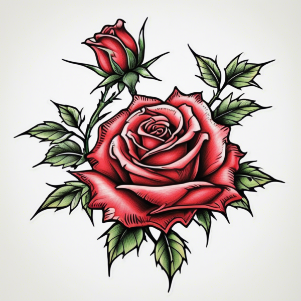 Rose with thorns glowing red Design Featuring traditional style tattoo