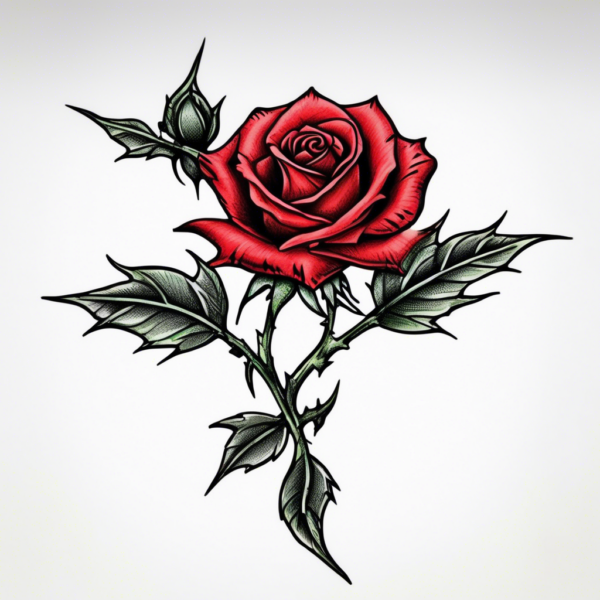 Rose with thorns glowing red Design Featuring traditional style tattoo