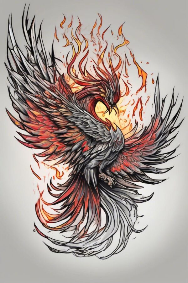 myth phoenix rising from the ashes Design Featuring neotraditional style tattoo