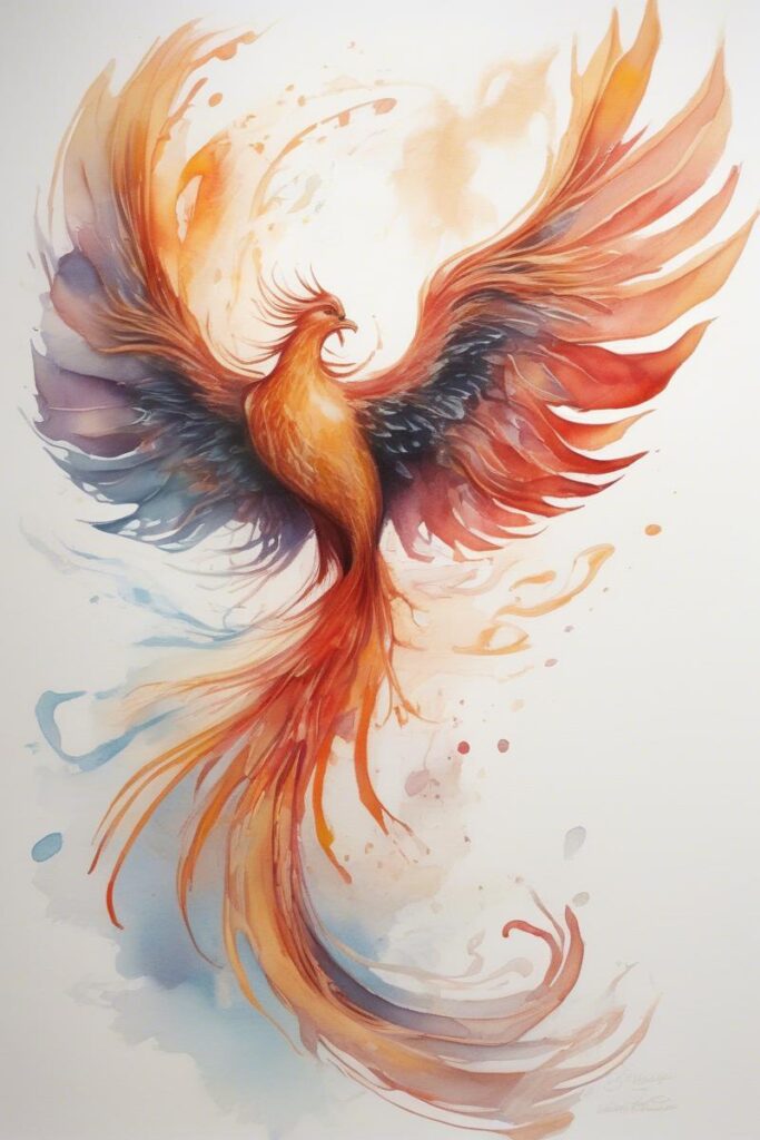 myth phoenix rising from the ashes12watercolorstyle AI Ink All myth phoenix rising from the ashes designed featuring watercolor style tattoo