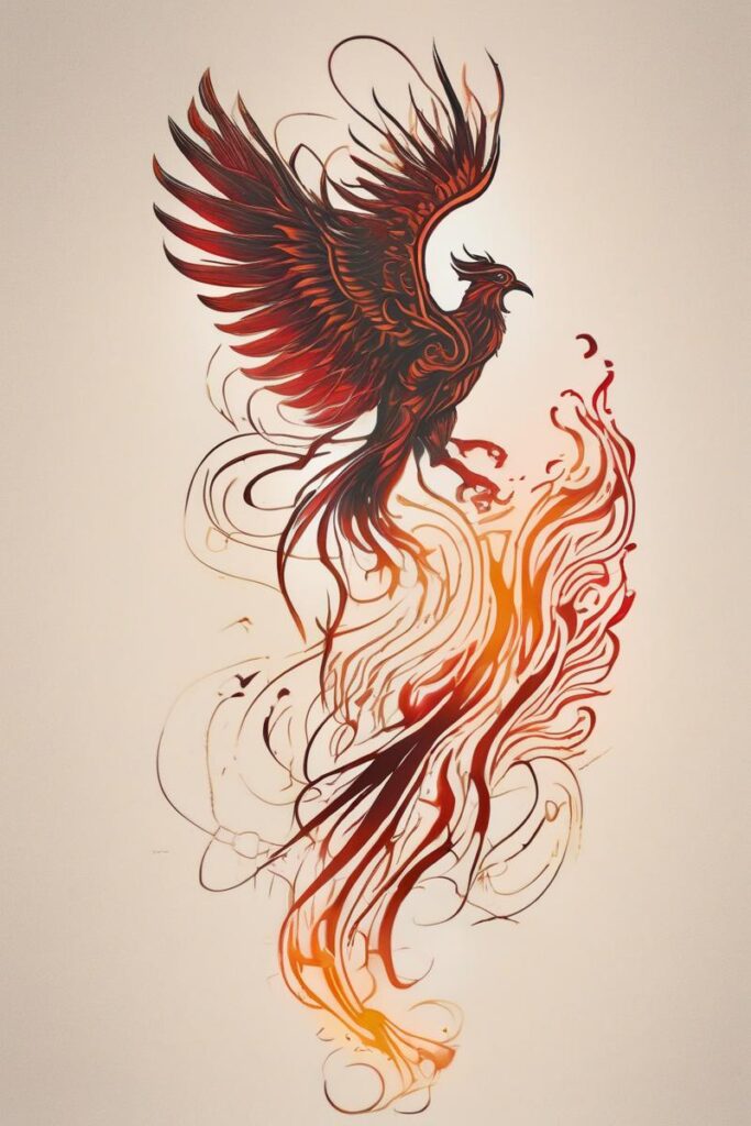 myth phoenix rising from the ashes designed featuring minimalist style tattoo