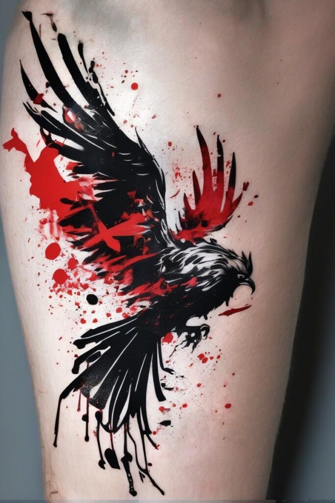 myth phoenix rising from the ashes18trashpolkastyle AI Ink All myth phoenix rising from the ashes designed featuring trash polka style tattoo