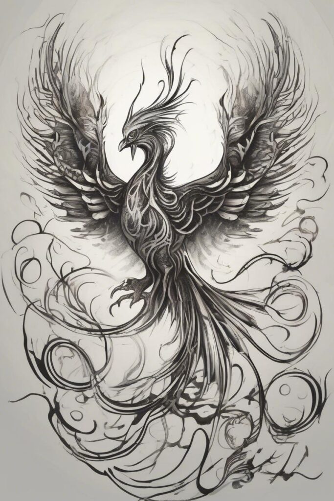 myth phoenix rising from the ashes28surrealismstyle AI Ink All myth phoenix rising from the ashes designed featuring realism style tattoo