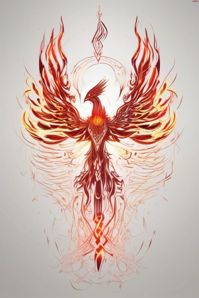 myth phoenix rising from the ashes28sybersigilismstyle AI Ink All myth phoenix rising from the ashes designed featuring cyber sigilism style tattoo