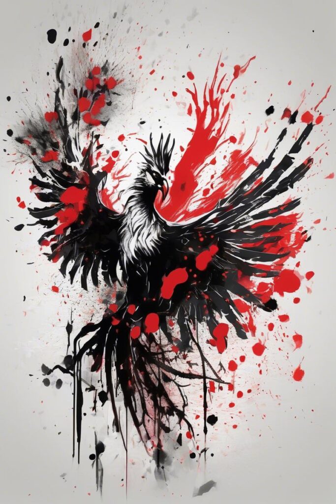 myth phoenix rising from the ashes28trashpolkastyle AI Ink All myth phoenix rising from the ashes designed featuring trash polka style tattoo