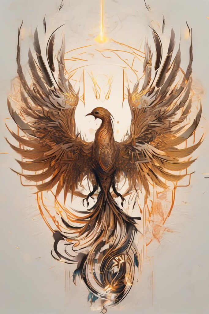 myth phoenix rising from the ashes40cybersigilismstyle AI Ink All myth phoenix rising from the ashes designed featuring cyber sigilism style tattoo