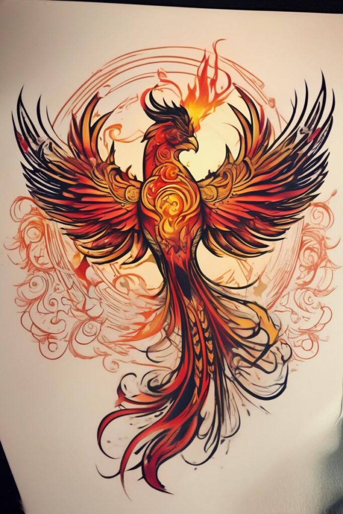myth phoenix rising from the ashes40traditionalstyle AI Ink All myth phoenix rising from the ashes designed featuring traditional style tattoo