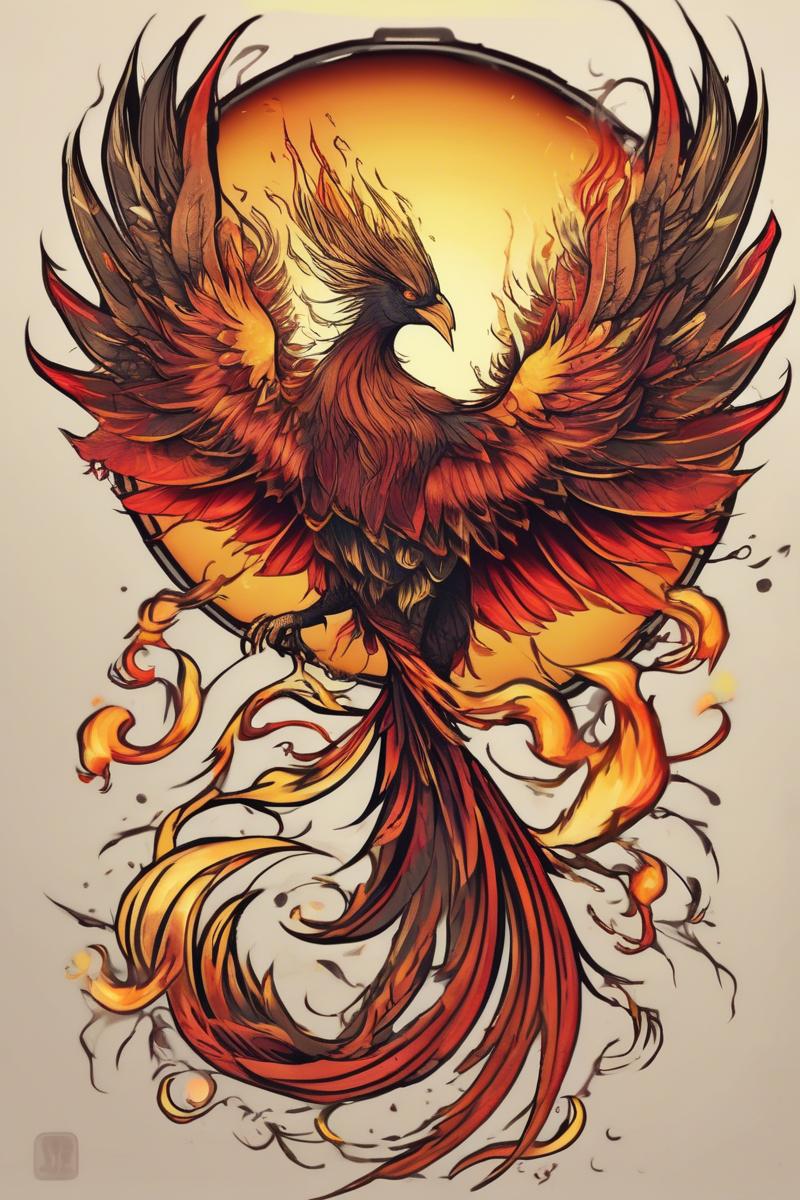 myth phoenix rising from the ashes designed featuring traditional style tattoo
