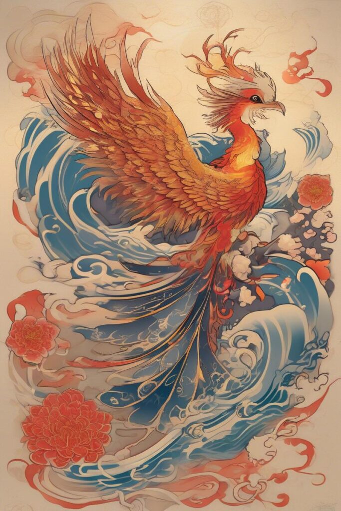 myth phoenix rising from the ashes45jpaneseStyle AI Ink All myth phoenix rising from the ashes designed featuring Japanese style tattoo