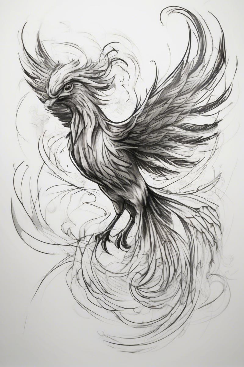 myth phoenix rising from the ashes designed featuring sketch style tattoo
