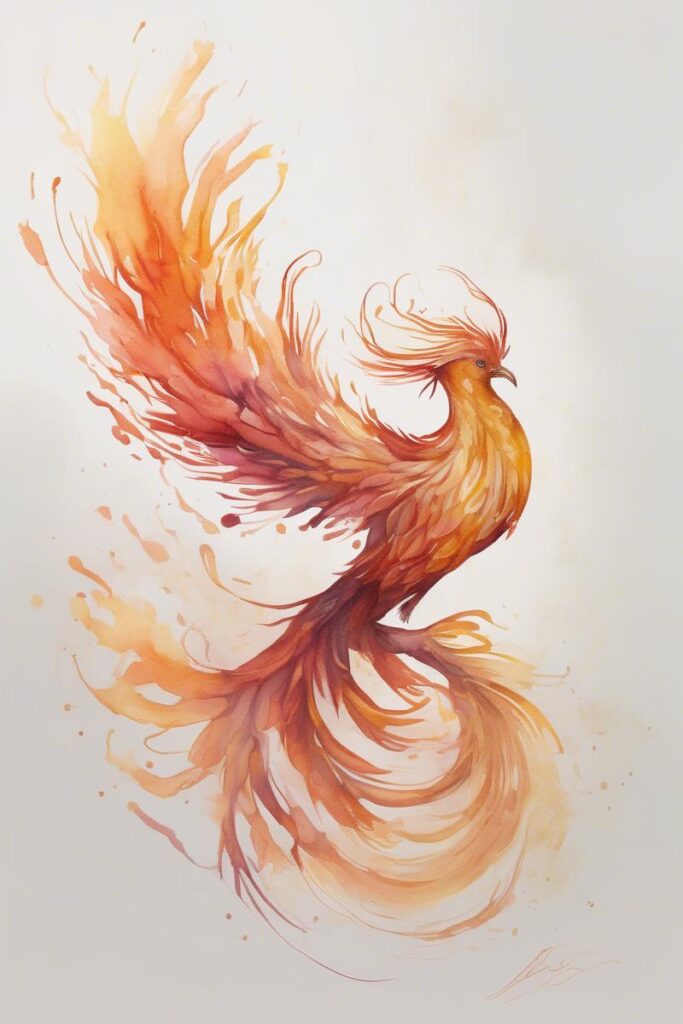 myth phoenix rising from the ashes designed featuring watercolor style tattoo