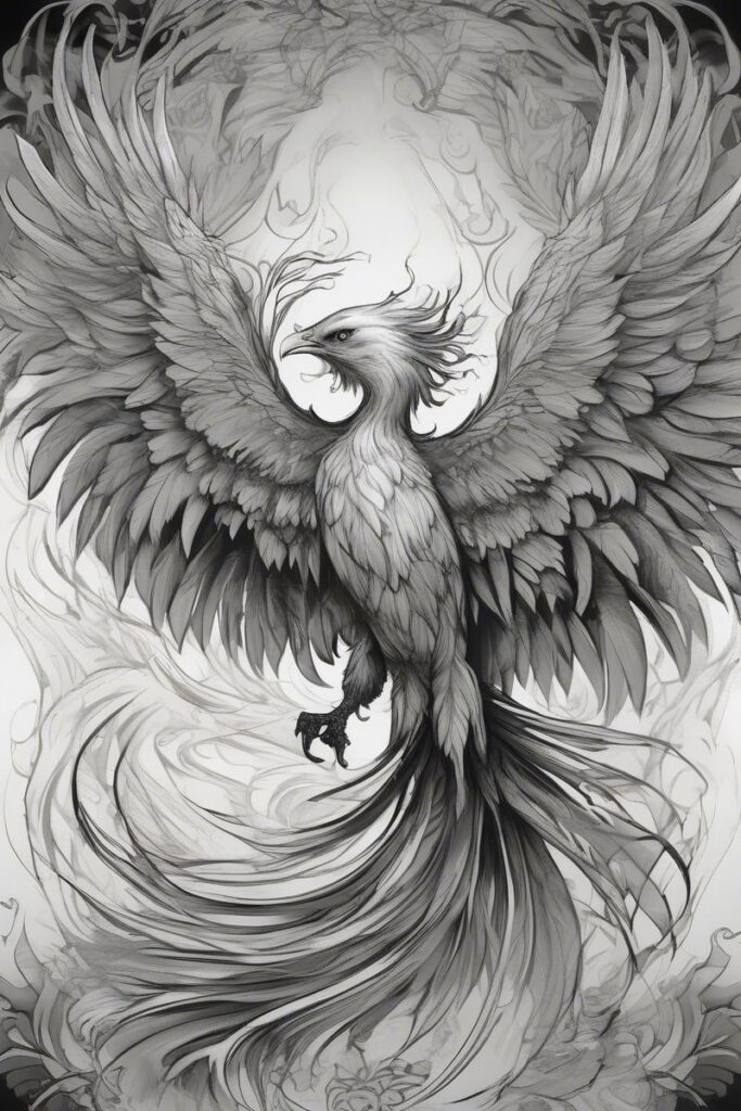 myth phoenix rising from the ashes50blackandgreystyle AI Ink All myth phoenix rising from the ashes designed featuring black and grey style tattoo