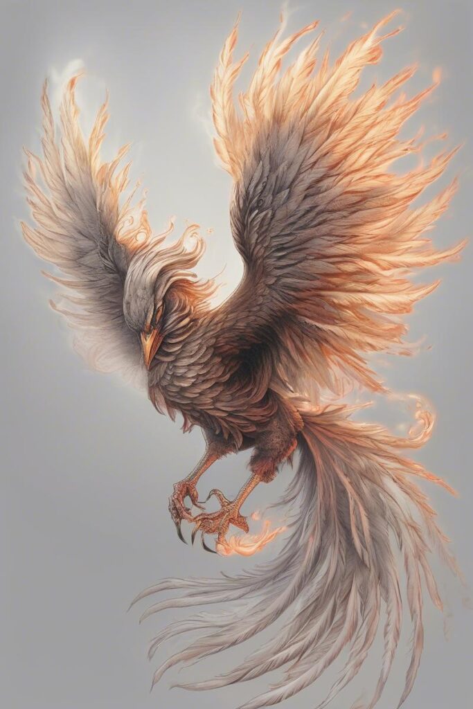 myth phoenix rising from the ashes designed featuring realism style tattoo