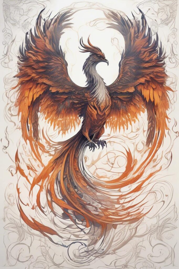 myth phoenix rising from the ashes5surrealismstyle AI Ink All myth phoenix rising from the ashes designed featuring surrealism style tattoo