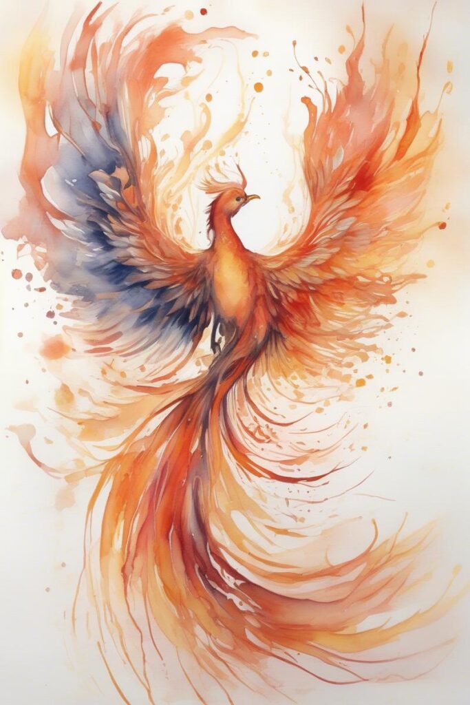 myth phoenix rising from the ashes designed featuring watercolor style tattoo