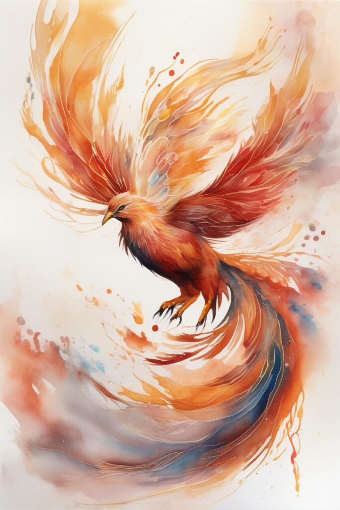 myth phoenix rising from the ashes9watercolorstyle AI Ink All myth phoenix rising from the ashes designed featuring watercolor style tattoo
