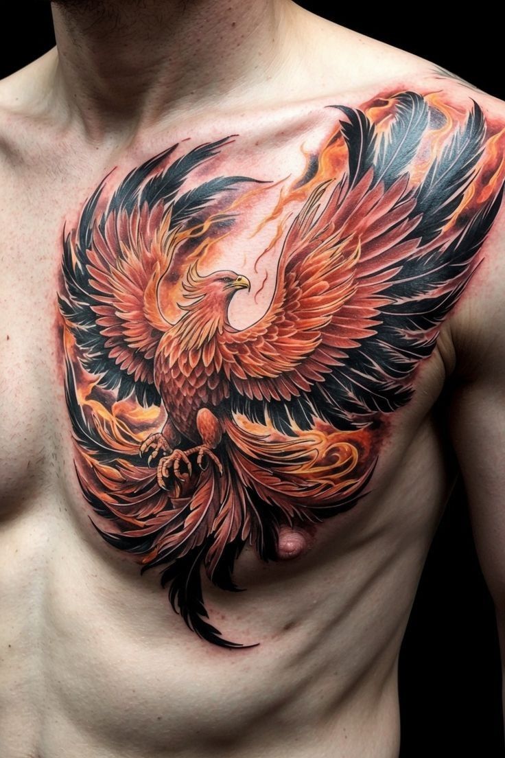 phoenix chest tattoo for men from interest 